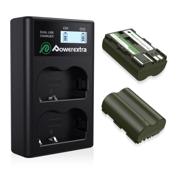 Powerextra充電式BP511 BP511A Li -Ionバッテリー＆デュアルUSB充電器-2パック