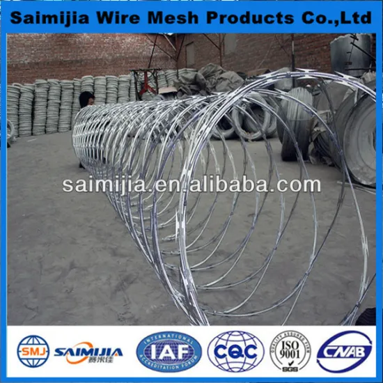 electric galvanized razor barbed wire( BTO-22,BTO-12 CBT-65 ISO9001 professional factory)