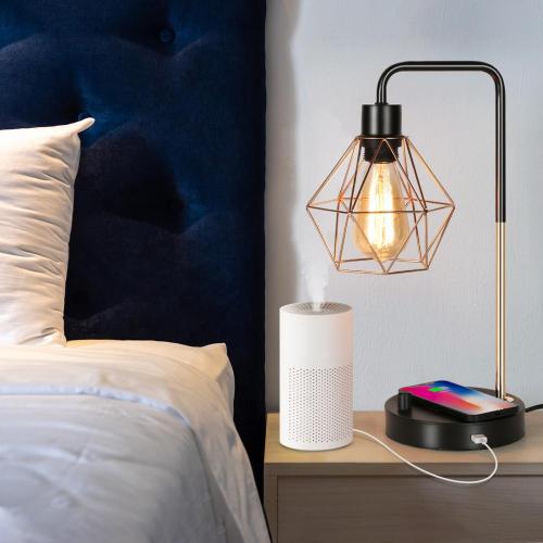 Industrial Bedside Table Lamp with Wireless Charger