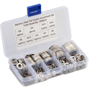 684pcs M2-M12 Stainless Steel 304 Flat Washer Set: DIN125A &amp; GB97 Standar