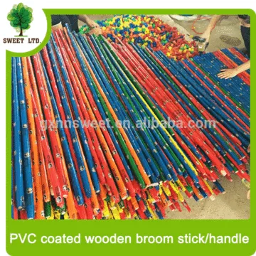 PVC coated wooden broom and mop stick brush wooden handle for cleaning tools