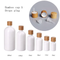 Ceramic White Glass Boston Round Bottle Bamboo caps