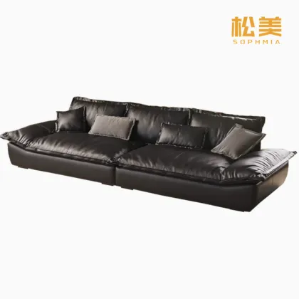 Black Oversized Leather L-Shaped Sofa