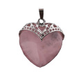 Rose Quartz Antique Silver Alloy Heart Pendant Necklace 45cm Black Cord