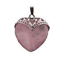 Rose Quartz Antique Silver Alloy Heart Pendant for DIY Making Jewelry