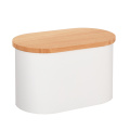 Bamboo Wooden Lid Metal Carbon Steel Bread Box