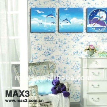 Dolphins Leap Freely In The Ocean In Painting Wall Clock For Home Decoration Poster Wall Clock With Sticker Wall Sticker