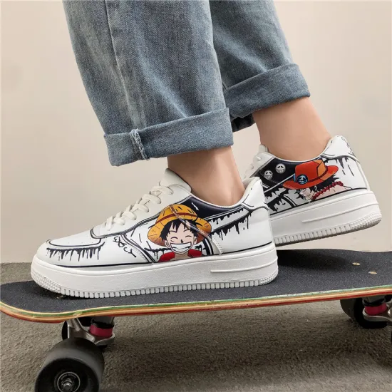 Graffiti White Shoes Men's Fashion Personality Skateboard Shoes Casual Shoes Trend Men Flats Vulcanize Shoes Size 44