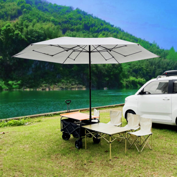 Portable Folding Lounge Wagon with Umbrella Shade and Table for Double Camping