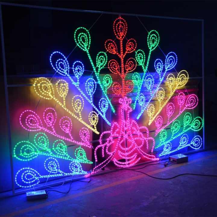 Pretty Outdoor Festival Animal Motif Decoration Led Peacock Figure with String Rope Light