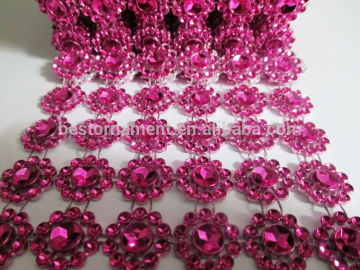 Fuchsia Flower Rhinestone Mesh Ribbon