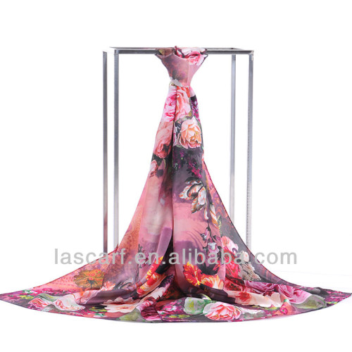 flower digital printing silk satin shawl