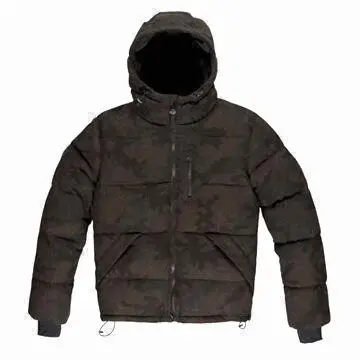 Padded Men's Winter Jackets Made with a Printed in Camouflage Harris Tweed Wool, with Elastic String