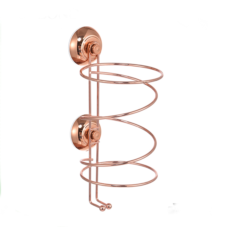 Wholesale rose gold wall mounted hands free metal wire suction hair dryer stand holder