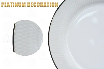 Embossed Platinum 10.5 Inch 8 Inch White Porcelain Bone China Dinner Plate Set