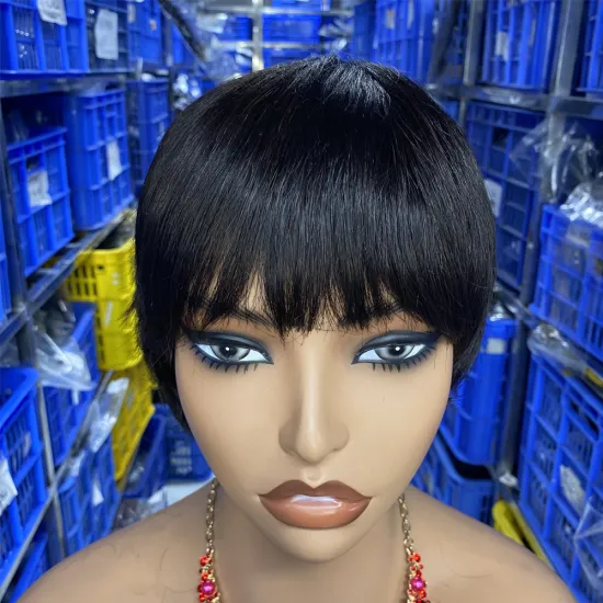 Natural Black Virgin Raw Short Bob Straight Pixie Cut Wig