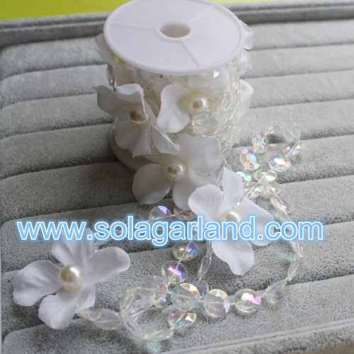 5M Satin Flower Crystal String Perle Girlande Hochzeit Tischdekoration