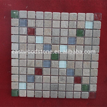 grey slate mosaic tile with colorful glass mosaic tile