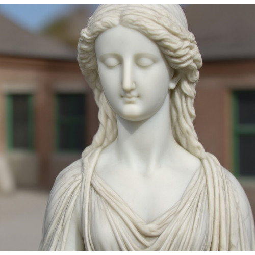 Artisanal Stone Pavilion with Classical Caryatid Design