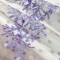 Poliester Embroidery Lace Mesh Fabric dengan Sequin Purple