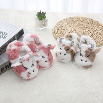 Wholesale Manufacturers Offering New Autumn & Winter Children's Warm Cotton Slippers with Indoor Cartoon Cow Fur Designs