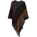 V-hals elegant strikket sjal poncho med kvast