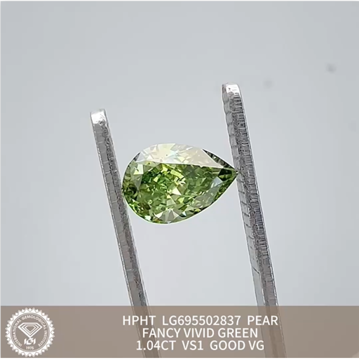 Green Lab Diamond Ring Pear 1.04ct vs1