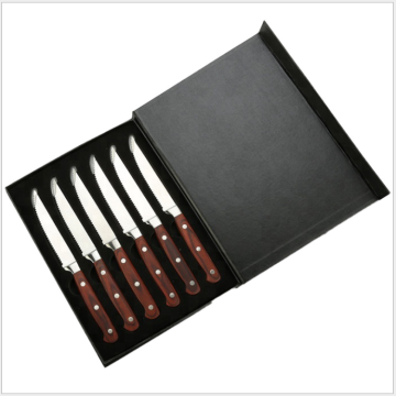 Pakka Wood Handle Steak Knife Set - 6pcs Stainless Steel Knives in Box