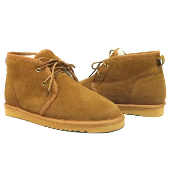 men comfy leather lace up ankle fur slippers