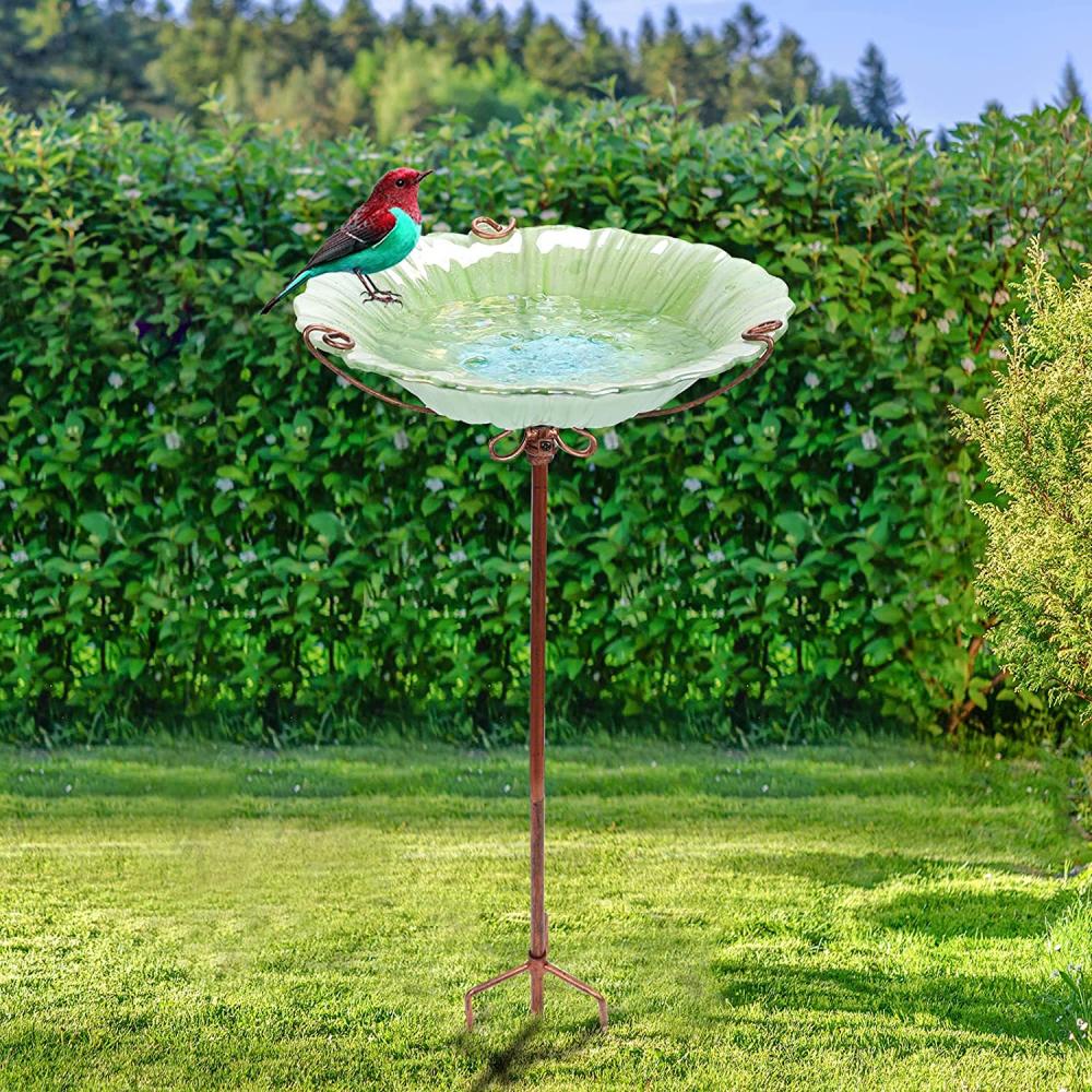 Glass Bird Bath Garden Bird Alimenter con estaca de metal