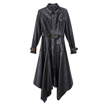 European new leather jackets for ladies Slim black long leather skirt