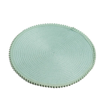 Wholesale Blue Grey Cotton Rope Placemats Round Woven with Hairballs for Dining Table