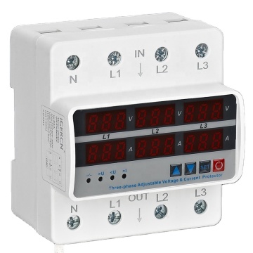 CE Certified Digital 63A 230V Three-Phase Four-Wire Adjustable Voltage & Current Protector for DIN Rail Installation