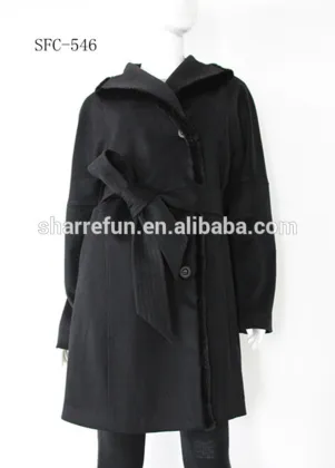 luxury women 100%Cashmere winter coat with mink fur collar