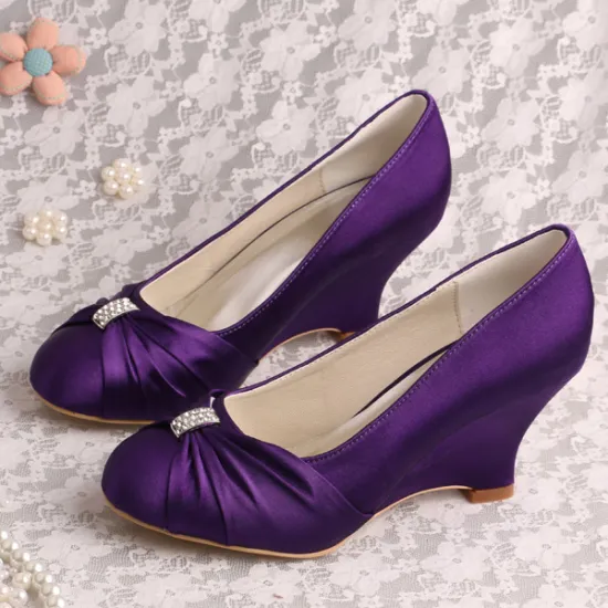 Purple Bridesmaid Shoes Wedges Closed Toe