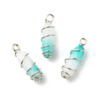 Pandahall Natural Green White Jade Bullet Pendant with Double Terminal Pointed Design