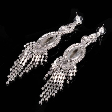 Pendientes de gota largos de la manera del Rhinestone azul