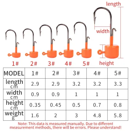 Newbility 5pcs 1.6g to 5.8g Ned Jig Lead Heads Fishing Worm Metal Lead Head Hooks