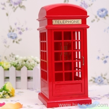 Retro Red Telephone Booths Simulation Wooden Music Box 