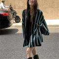 women's striped hooded knitted cardigan