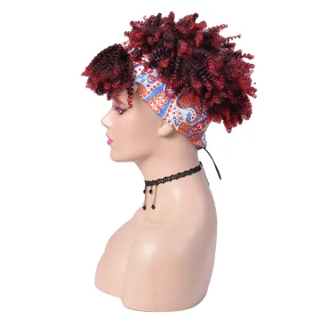 Free Sample Wholesale Natural Heat Resistant Kinky Curly Afro Short Wig Synthetic Hair Headband Wigs For Black Women