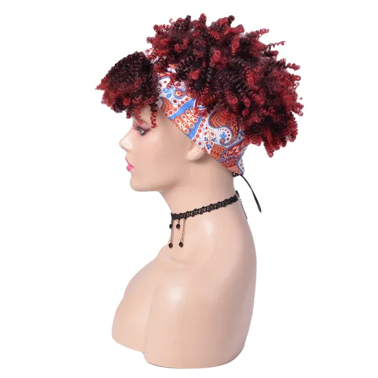Free Sample Wholesale Natural Heat Resistant Kinky Curly Afro Short Wig Synthetic Hair Headband Wigs For Black Women