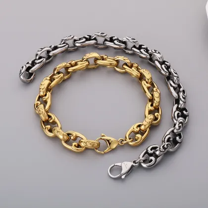 KALEN 220mm Unisex Gothic Punk Gold/Silver Stainless Steel Links Bracelet