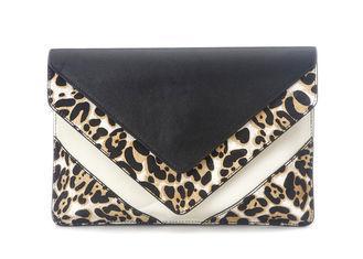 Horse Hair Leopard Print Clutch Bag with Double Flap / Pock