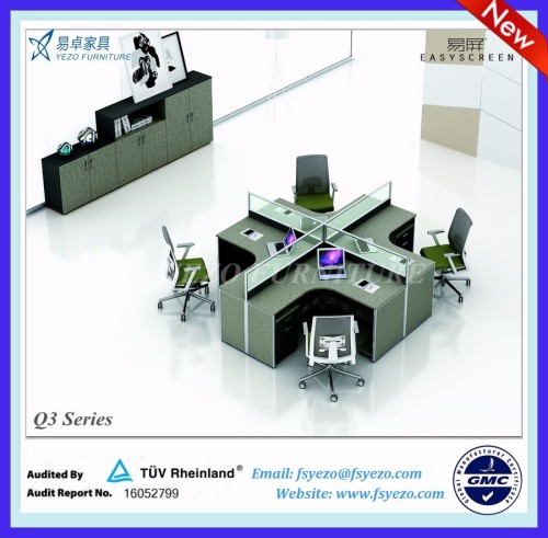 4 Seat Office Workstation Cubicle With Glass