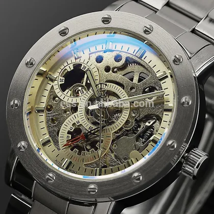 Full Steel Big Dial Skeleton Mechanical Watch Transparent Mechanical Watches WM392