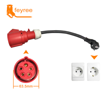 Feyree Portable 11KW 3-Phase 16A Socket to Single-Phase 16A Euro Plug Adapter for EV Charging
