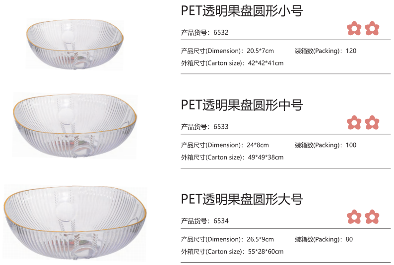 Ecofriendly PET Transparent Plastic Fruit Tray Salad Bowl
