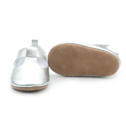 Wholesale Baby Silver Genuine Leather T-Bar Shoes Children Casual Shoes