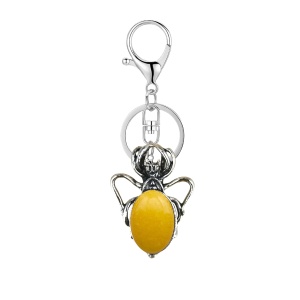 Yellow Jade 13X18mm Cabs Antique Silver Alloy Spider Pendant Keychain